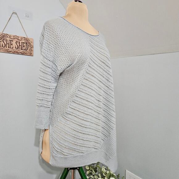 LINEN Asymmetrical Sidetail Hem Green Blue Tunic Sweater by Love Scarlett Medium - Picture 3 of 11